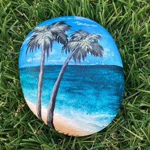 Palm Trees Hand Painted River Rock 3”